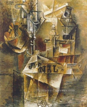 Nature morte au journal 1912 cubiste Pablo Picasso Peinture à l'huile